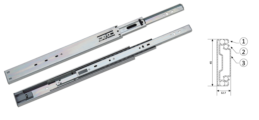 Push-Open Drawer Slider,Ball Bearing Full Extension,45MM Width